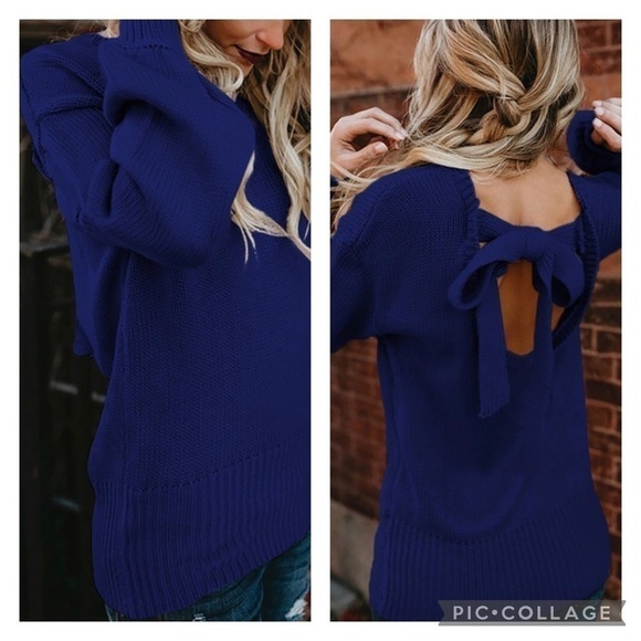 SALE!! Cobalt Blue Sweater w/Tie in Back - Picture 3 of 6